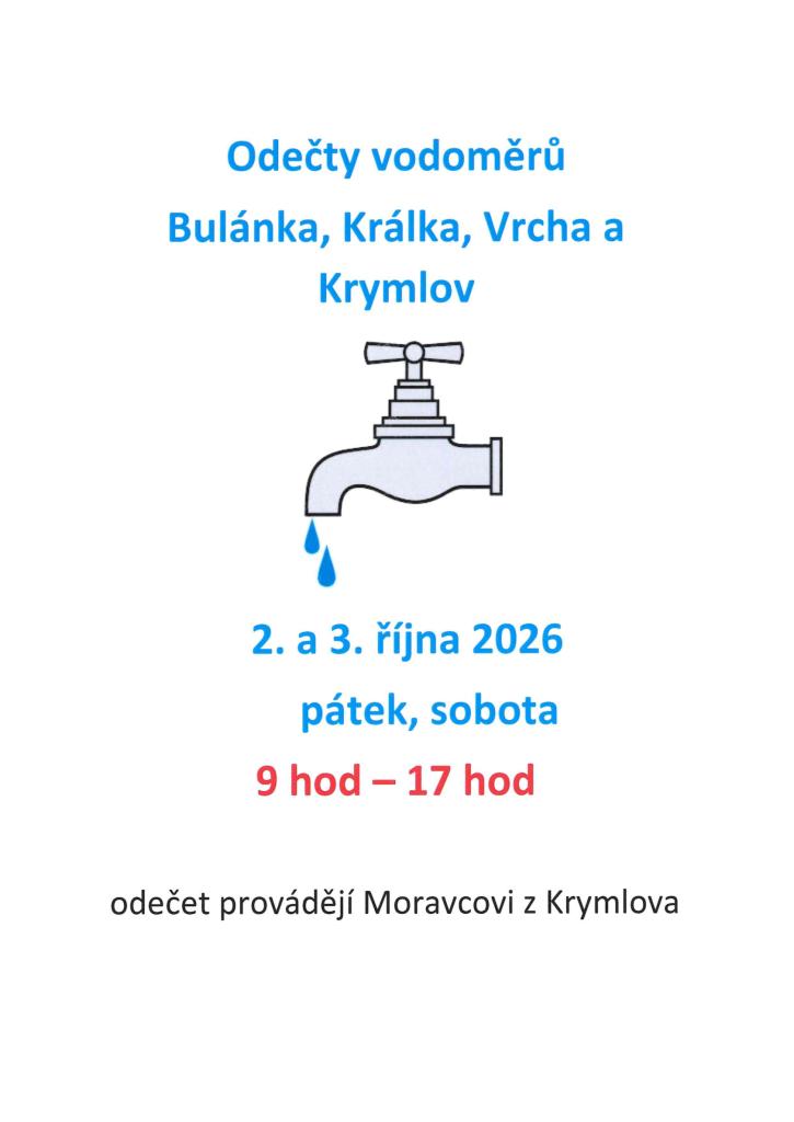 Odečty vodoměrů - Králka, Bulánka, Vrcha, Krymlov