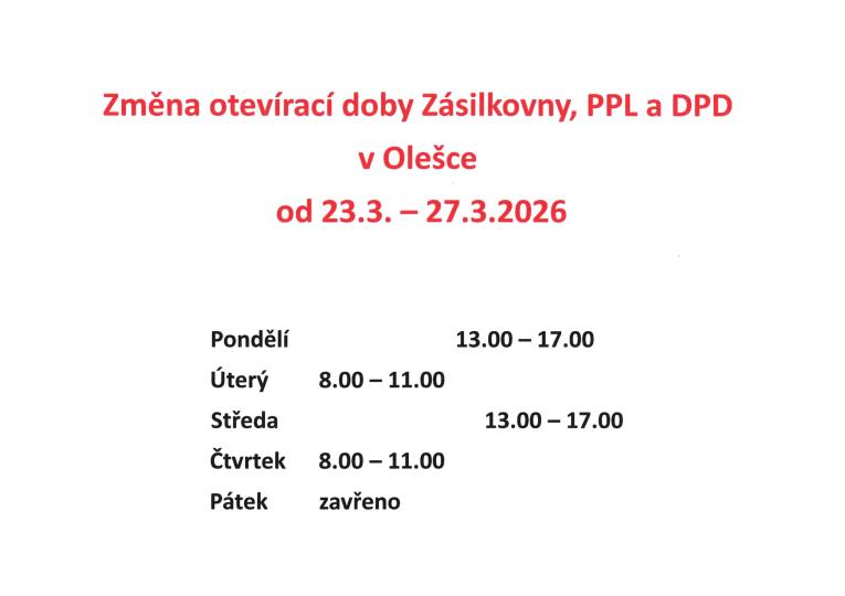 Změna otevírací doby Zásilkovny, PPL a DPD