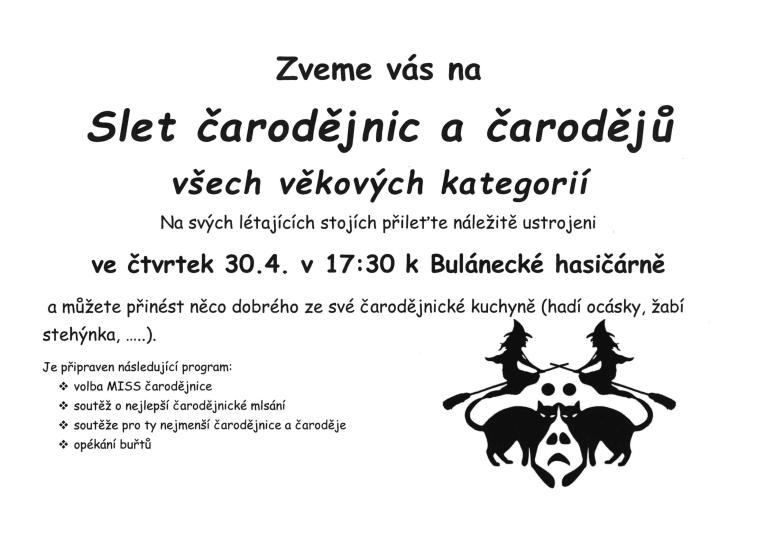 Slet čarodějnic a&nbsp;čarodějů na&nbsp;Bulánce 30.4.2026