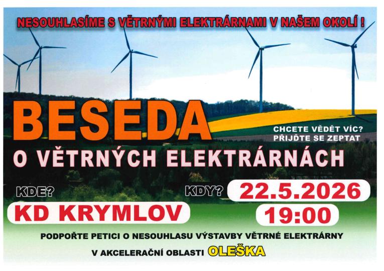Beseda o&nbsp;větrných elektrárnách 22.5.2026