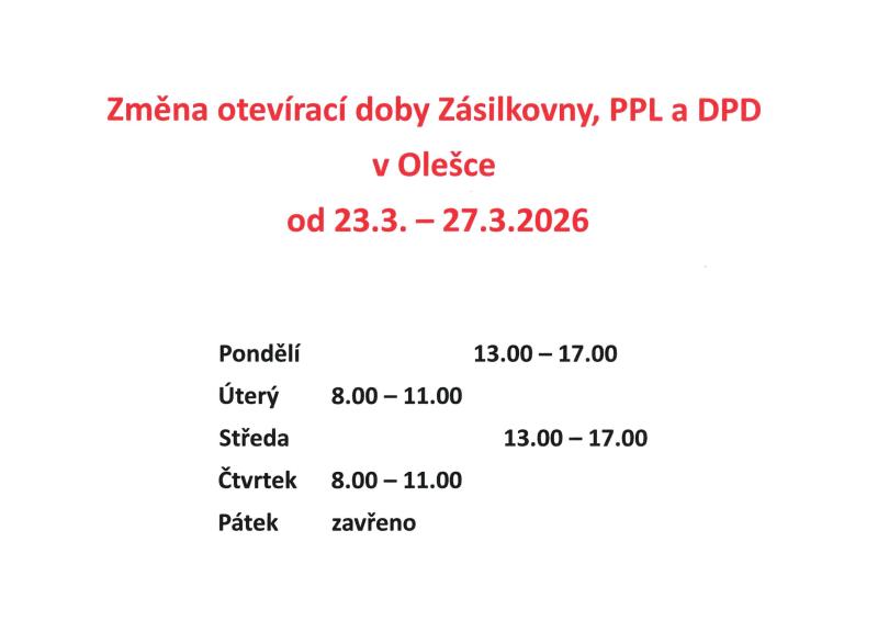 Změna otevírací doby Zásilkovny, PPL a DPD