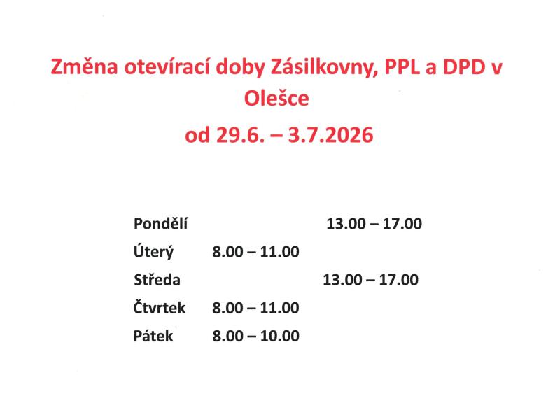 Změna otevírací doby Zásilkovny, PPL a DPD