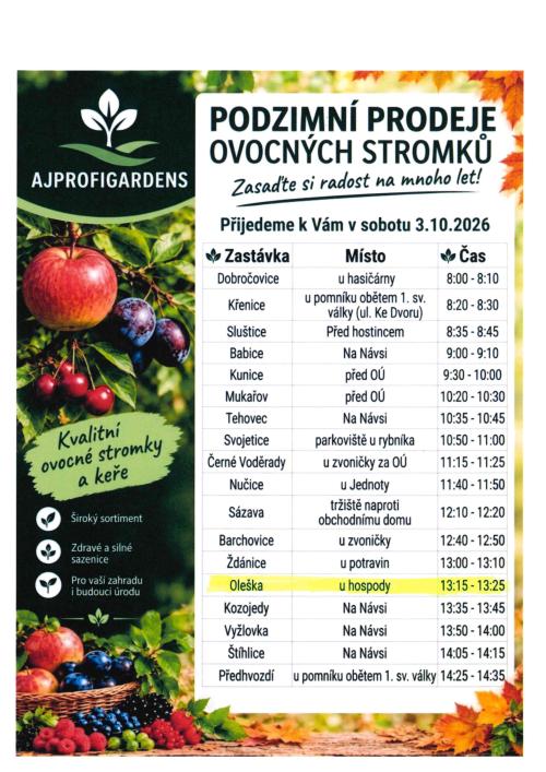 Prodej ovocných stromků a keřů