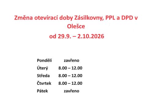 Změna otevírací doby Zásilkovny, PPL a DPD